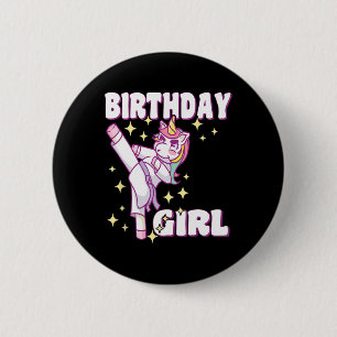 Birthday Karate Unicorn Girl Button