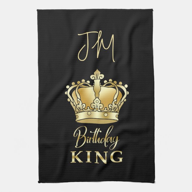 Birthday King Gold Crown Queen Luxe Monogram Geschirrtuch (Vertikal)