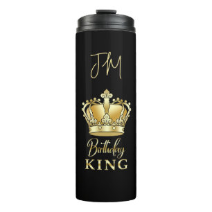 Birthday King Gold Crown Queen Luxe Monogram Thermosbecher