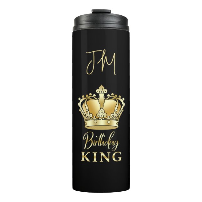 Birthday King Gold Crown Queen Luxe Monogram Thermosbecher (Vorderseite)