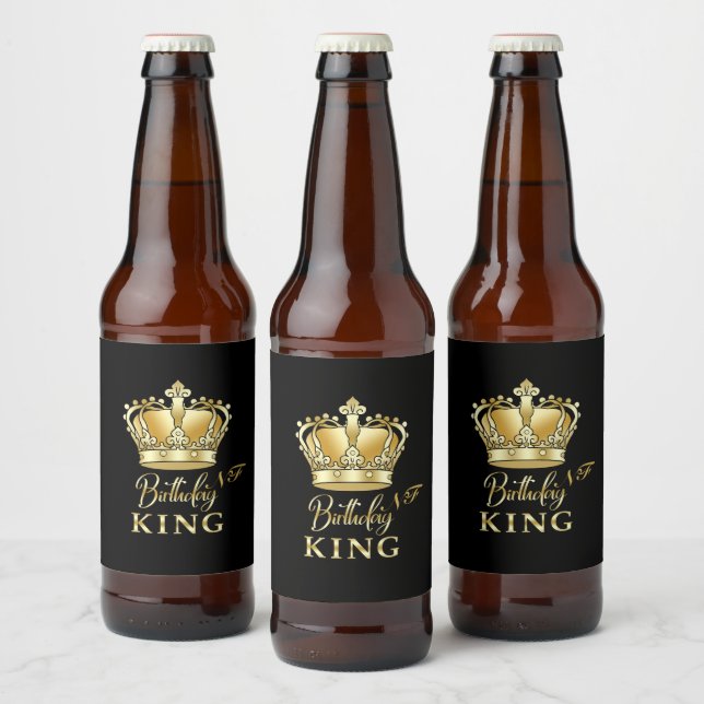 Birthday King Gold Crown Royal Monogram Luxe Bierflaschenetikett (Flaschen)