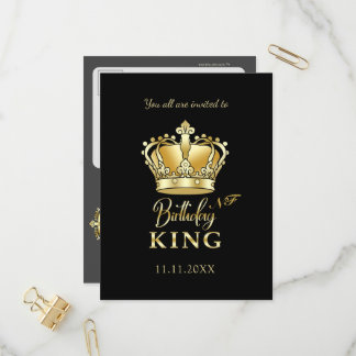 Birthday King Gold Crown Royal Monogram Luxe Einladungspostkarte