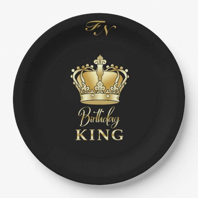 Birthday King Gold Crown Royal Monogram Luxe Pappteller (Vorderseite)