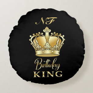 Birthday King Gold Crown Royal Monogram Luxe Rundes Kissen