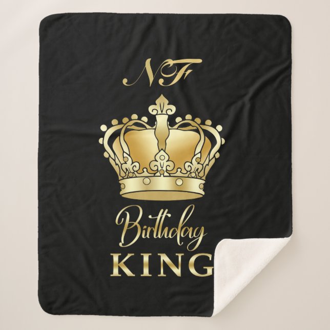 Birthday King Gold Crown Royal Monogram Luxe Sherpadecke (Vorderseite)
