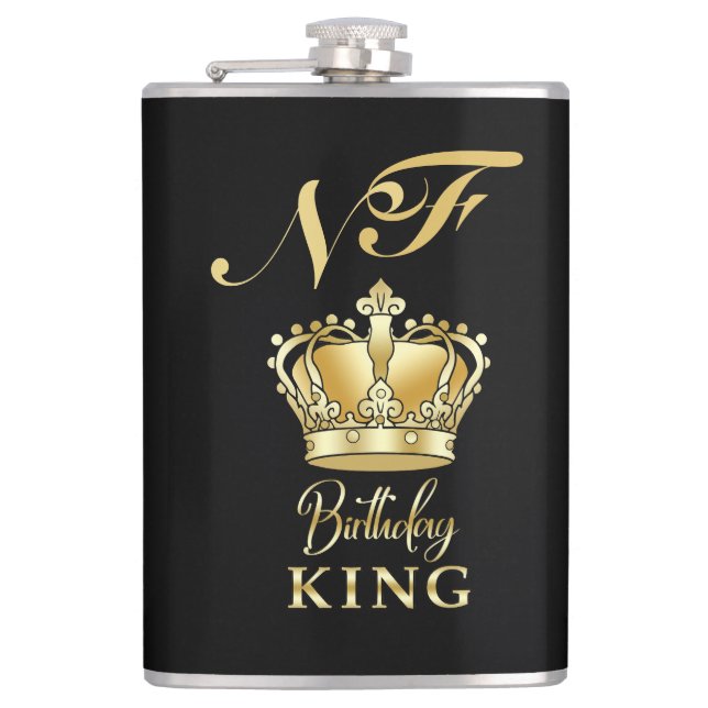 Birthday King Gold Crown Royal Monogram Luxury Flachmann (Vorderseite)