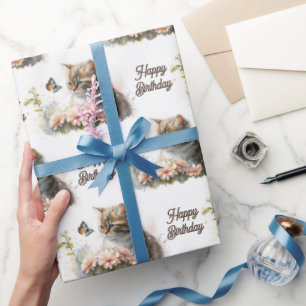 Birthday Kitten mit Butterfly Geschenkpapier