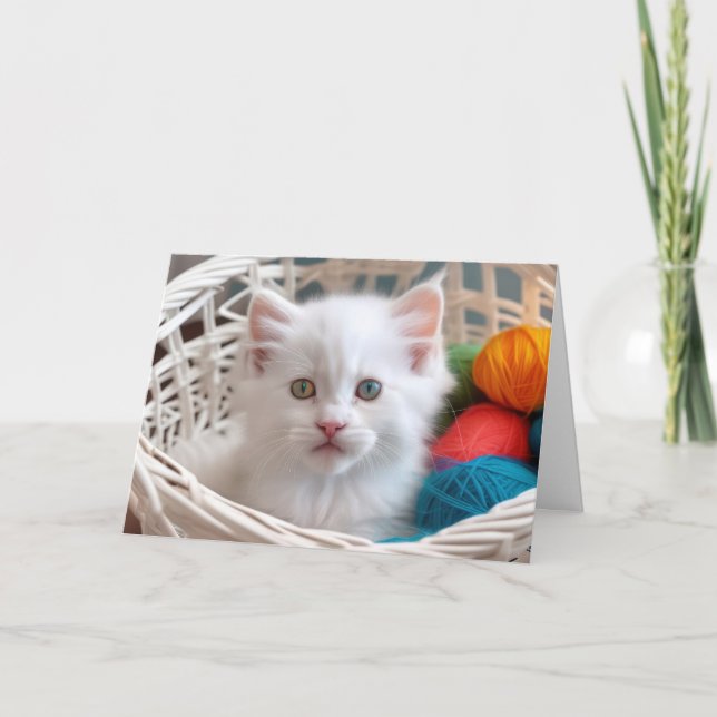 Birthday Kitty in Yarn Basket Karte (Vorderseite)