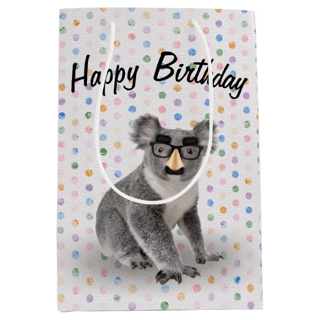 Birthday Koala Bär mit Groucho Brille Mittlere Geschenktüte (Vorderseite)