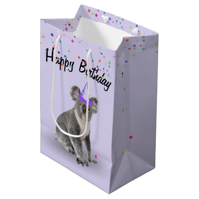 Birthday Koala Bear und Star Confetti Mittlere Geschenktüte (Vorderseite Schrägansicht)