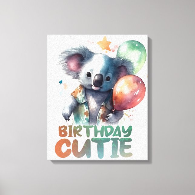 Birthday Koala Design Leinwanddruck (Vorderseite)
