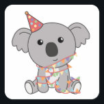 Birthday Koala For Kids A Birthday Square Sticker<br><div class="desc">A birthday koala for the birthday party. Koalas are cute animals and the favorite animal of many boys and girls. A funny animal for a boy or girl's birthday.</div>