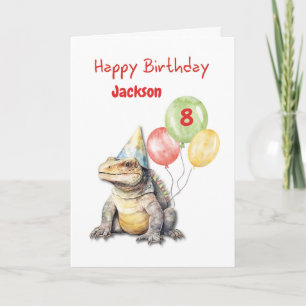 Birthday Komodo Dragon Lizard Party Hat Balloons Karte