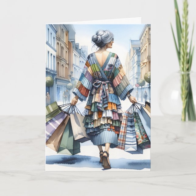 Birthday Lady Shopper Karte (Vorderseite)