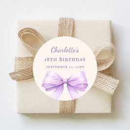 Birthday lavender bow ivory runder aufkleber