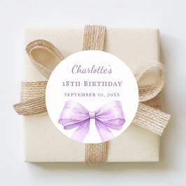 Birthday lavender bow runder aufkleber