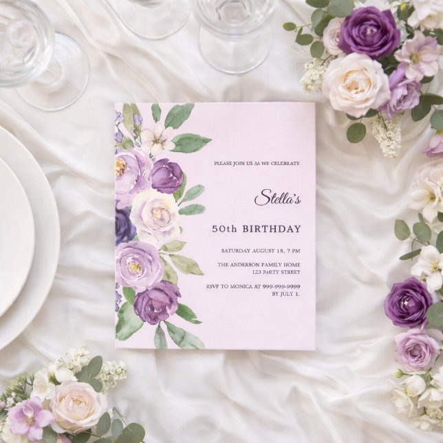 Birthday lavender florals pink invitation (Von Creator hochgeladen)