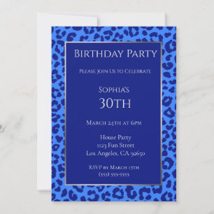 Birthday-Leopard-Muster-Blau- Einladung