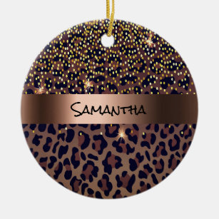 Birthday Leopard Muster braun schwarze Bronze Keramik Ornament