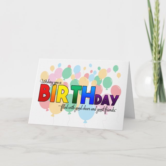 Birthday LGBT Rainbow Colors Theme with Balloons Karte (Vorderseite)