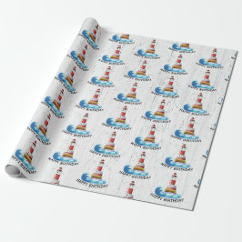 Birthday Lighthouse auf Holz Geschenkpapier
