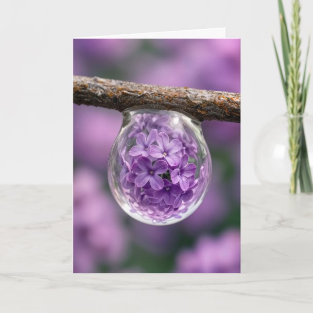 Birthday Lilac Blossom Reflected in Raindrop Karte (Vorderseite)