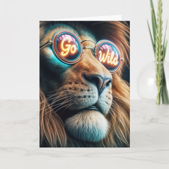 Birthday Lion Tragen Neonsonne mit Text Karte (Vorderseite)