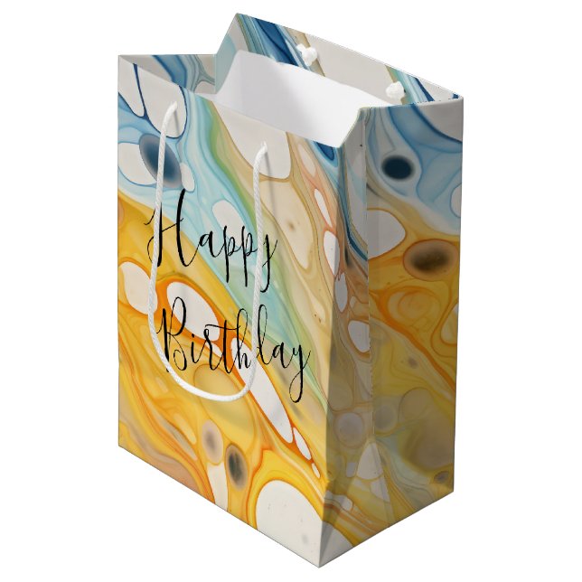 Birthday Liquid Bubbles Mittlere Geschenktüte (Vorderseite Schrägansicht)