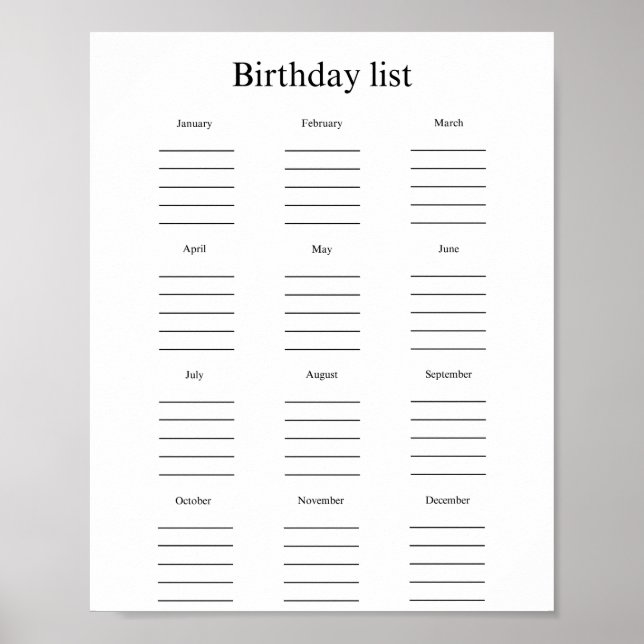 Birthday list poster (Vorne)