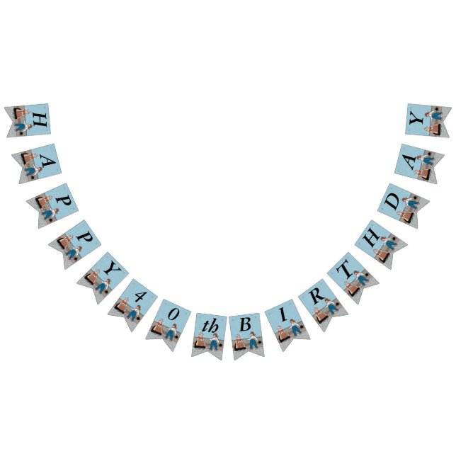 Birthday Little Dutch Boy und Girl Red Tulips Blue Wimpelkette (Alle)