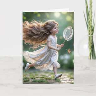 Birthday Little Girl Chasing Butterflies Karte