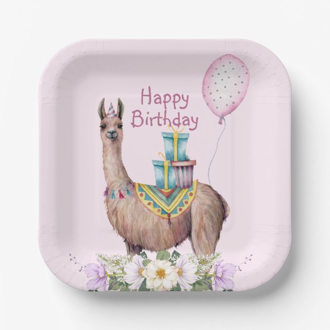 Birthday Llama Pappteller (Vorderseite)