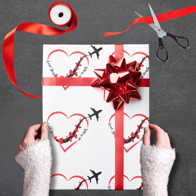 Birthday Love You so much Heart & Airplane Cute Geschenkpapier (Von Creator hochgeladen)