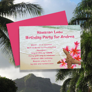 Birthday Luau Pink Frangipani Starfish Einladungen