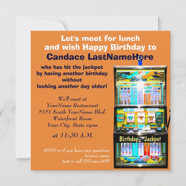 Birthday Luncheon Slot Machine Jackpot Einladung (Vorderseite)