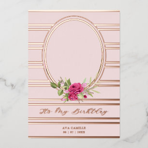 Birthday Luxe Pink Floral Garland Foto Folieneinladung