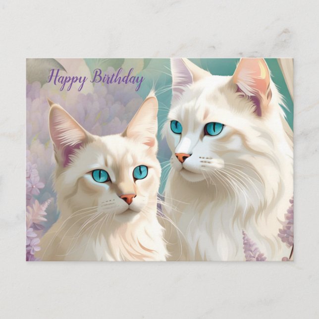 Birthday Lynx Point Siamese Cat Portrait Art Postkarte (Vorderseite)