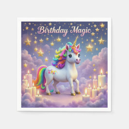 Birthday Magic Poster Whimsical Einhorn Kinder Par Serviette