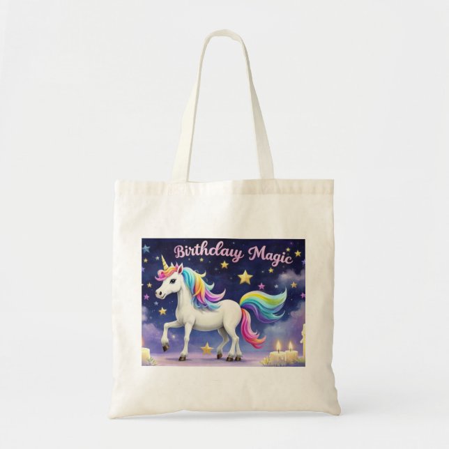 Birthday Magic Whimsical Einhorn Tote Tasche Regen (Vorne)