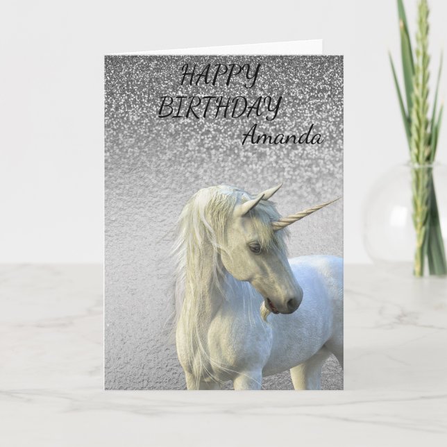 Birthday Magical Unicorn Glitzer Personalisiert Karte (Vorderseite)