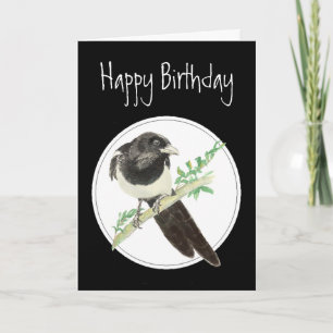 Birthday Magpie, Watercolor Bird Collection, Karte