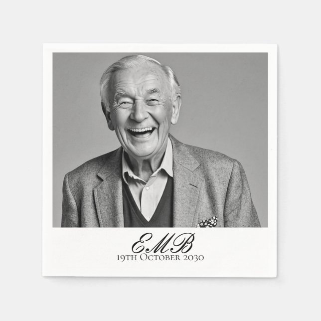 Birthday Male Stilvolles Foto Schwarz-weiß Monogra Serviette (Vorderseite)