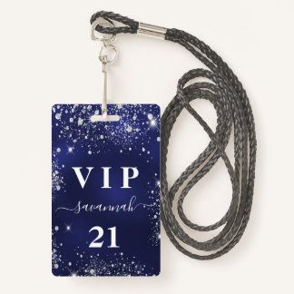 Birthday Marine Blau Silber Glitzer Vip Einladung Ausweis
