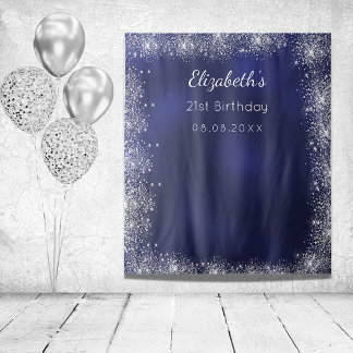 Birthday Marine blau silberner Glitzer Foto Hinter Wandteppich