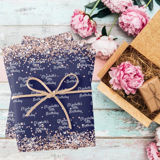 Birthday Marine blauen Rose Goldname elegant Geschenkpapier Set (Von Creator hochgeladen)