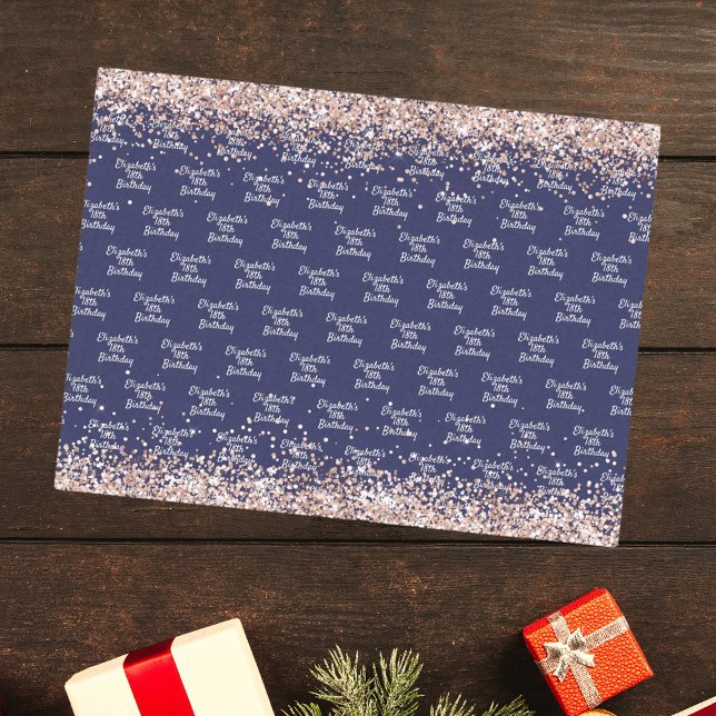 Birthday Marine blauen Rose Goldname elegant Seidenpapier (Von Creator hochgeladen)