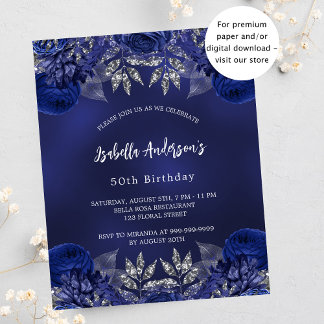Birthday Marine Blue Blumen Budget Einladung
