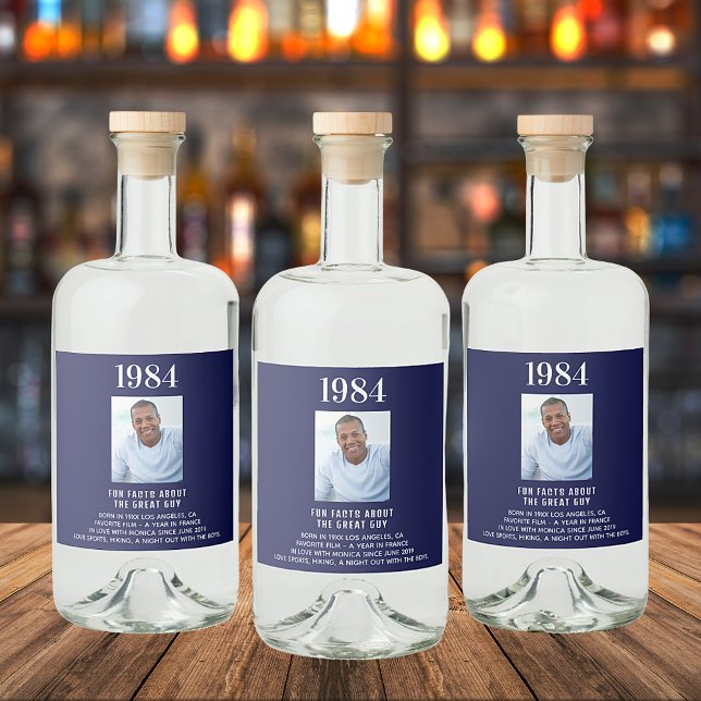 Birthday Marine Blue Foto Spaß Fakten Bio-Jahr Geb Alkoholflaschenetikett (Von Creator hochgeladen)