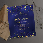 Birthday Marine Blue Gold Herz Einladung<br><div class="desc">Marineblau mit goldenen Herzen dekoriert. Die blaue Farbe ist ungleichmäßig. Personalisieren Sie Ihren Namen und Ihre Party-Daten und fügen Sie diese hinzu. 1 Blatt = 1 Einladung mit Druckkante bis Kante.</div>