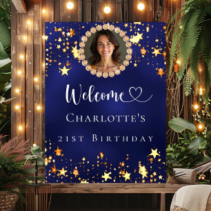 Birthday Marine Blue Gold Stars Foto Empfang Poster